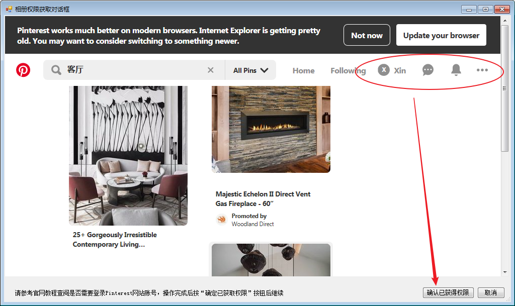 1)打开啄木鸟下载器全能版,网站那里选择pinterest搜索-按pins.